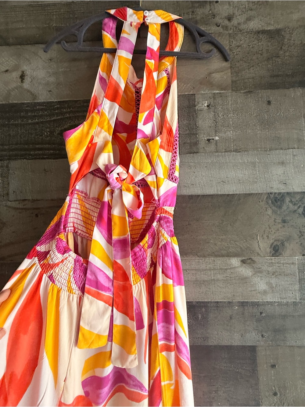 Anthropologie Abel the Label Halter High-Low Maxi Dress in Pink & Orange Print - Picture 7 of 12